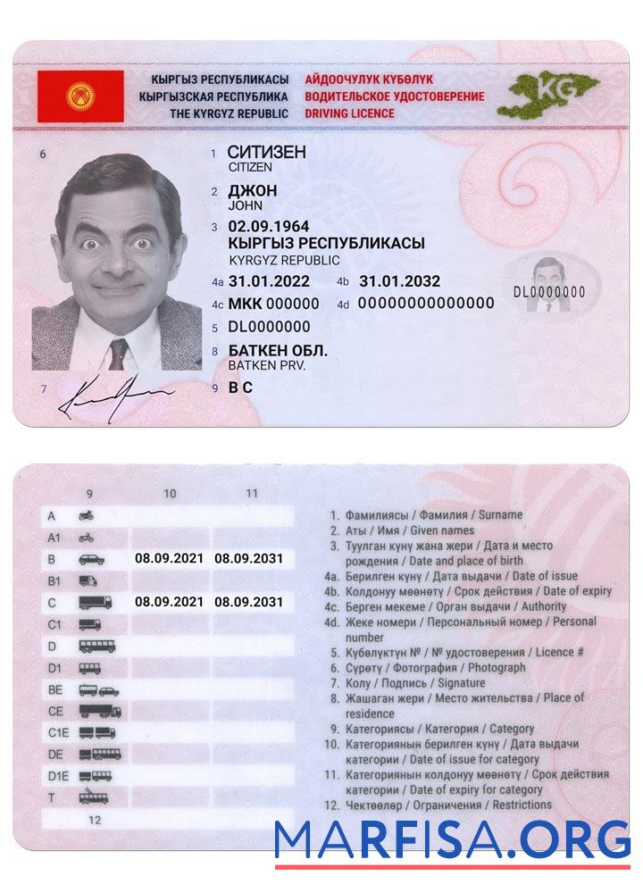 Downloadable Kyrgyzstan driving license 2019 present example